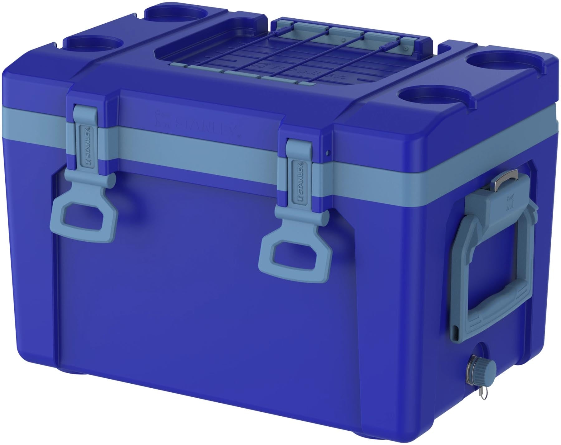 Praktische 23l Kühltasche von Stanley in Cobalt-Blau, perfekt für Ausflüge, Picknicks und Camping, mit einfachem Tragegriff.