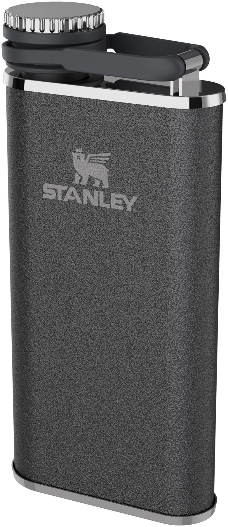 Praktische Stanley Thermosflasche in Hammertone Schwarz, 0.23l, ideal für unterwegs mit breiter Öffnung für müheloses Nachfüllen.