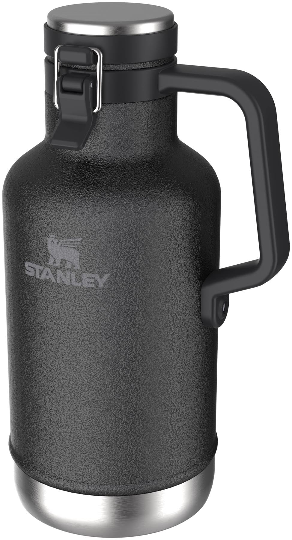 Praktischer 1,9 l Easy-Pour Growler in elegantem Hammertone Schwarz von Stanley, perfekt für die Aufbewahrung und den Transport von Getränken.