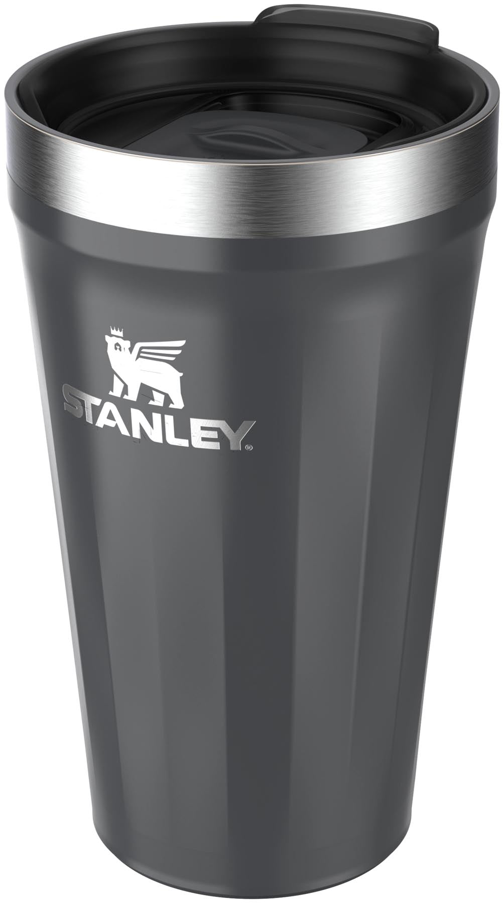Stylischer Everyday Tumbler TXT 0.47l in schwarzem Hochglanz von Stanley, ideal für den täglichen Gebrauch und vielseitig für alle Getränke.