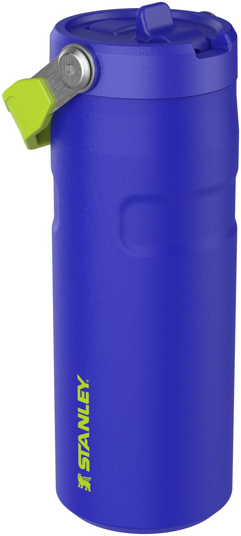Moderne Stanley IceFlow Flip Straw Flasche in cobalt chartreuse, 0.47l, perfekt für aktive Tage, sorgt für erfrischende Getränke unterwegs.