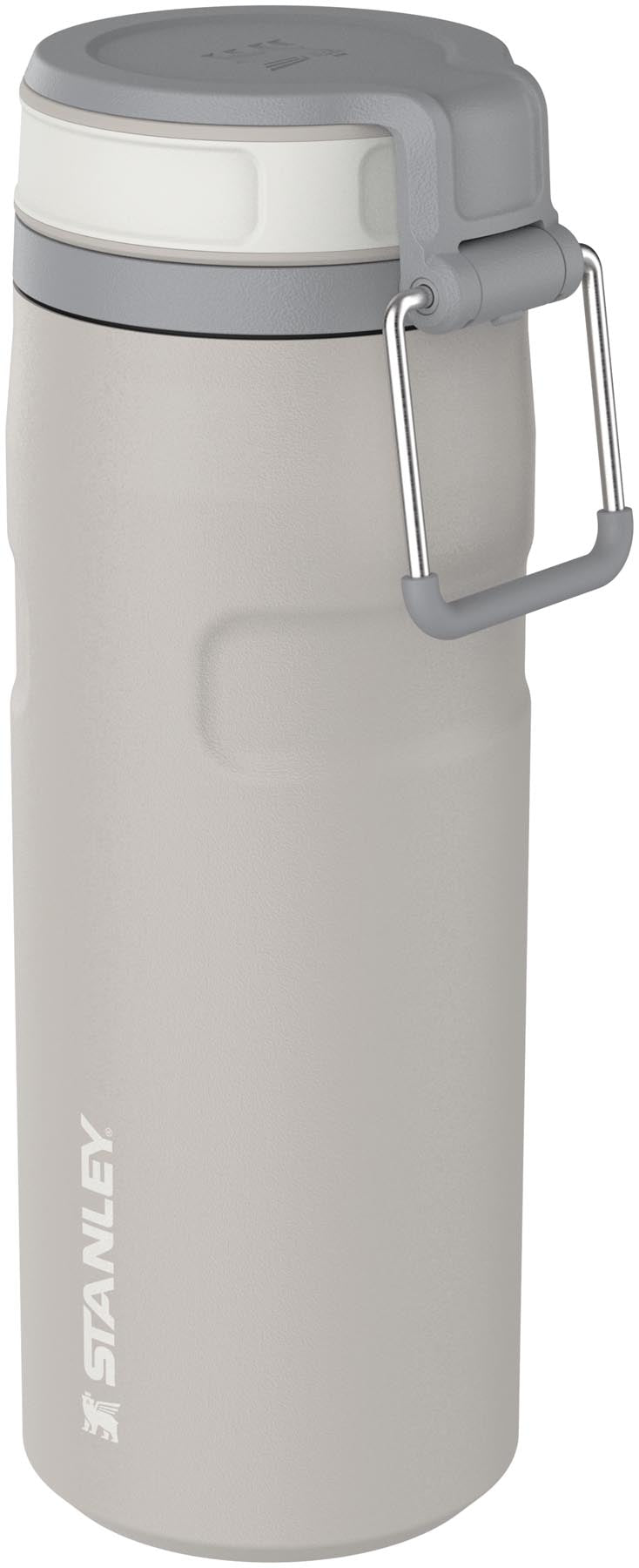Moderne Stanley IceFlow Twist Flasche in schickem Ash-Grau, 0.47l, perfekt für kalte Getränke und unterwegs, mit praktischem Flip-Deckel.