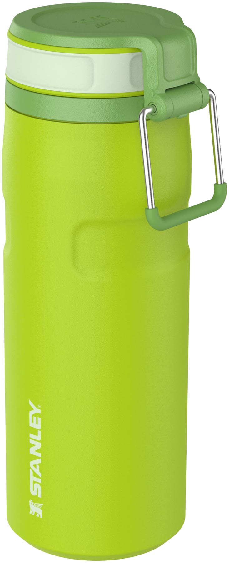 Moderne Stanley IceFlow Twist Flasche in auffälligem Chartreuse, perfekt für kalte Erfrischungen unterwegs. Fassungsvermögen: 0.47l.
