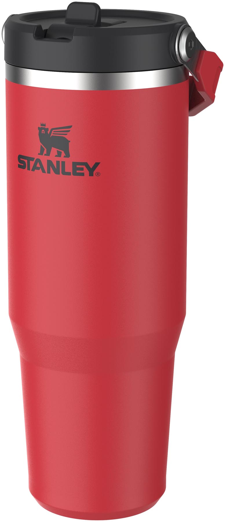 Eleganter Stanley Becher in Chili Black mit Flip Straw, 0.89l, ideal für erfrischende Getränke bei Outdoor-Aktivitäten und Reisen.