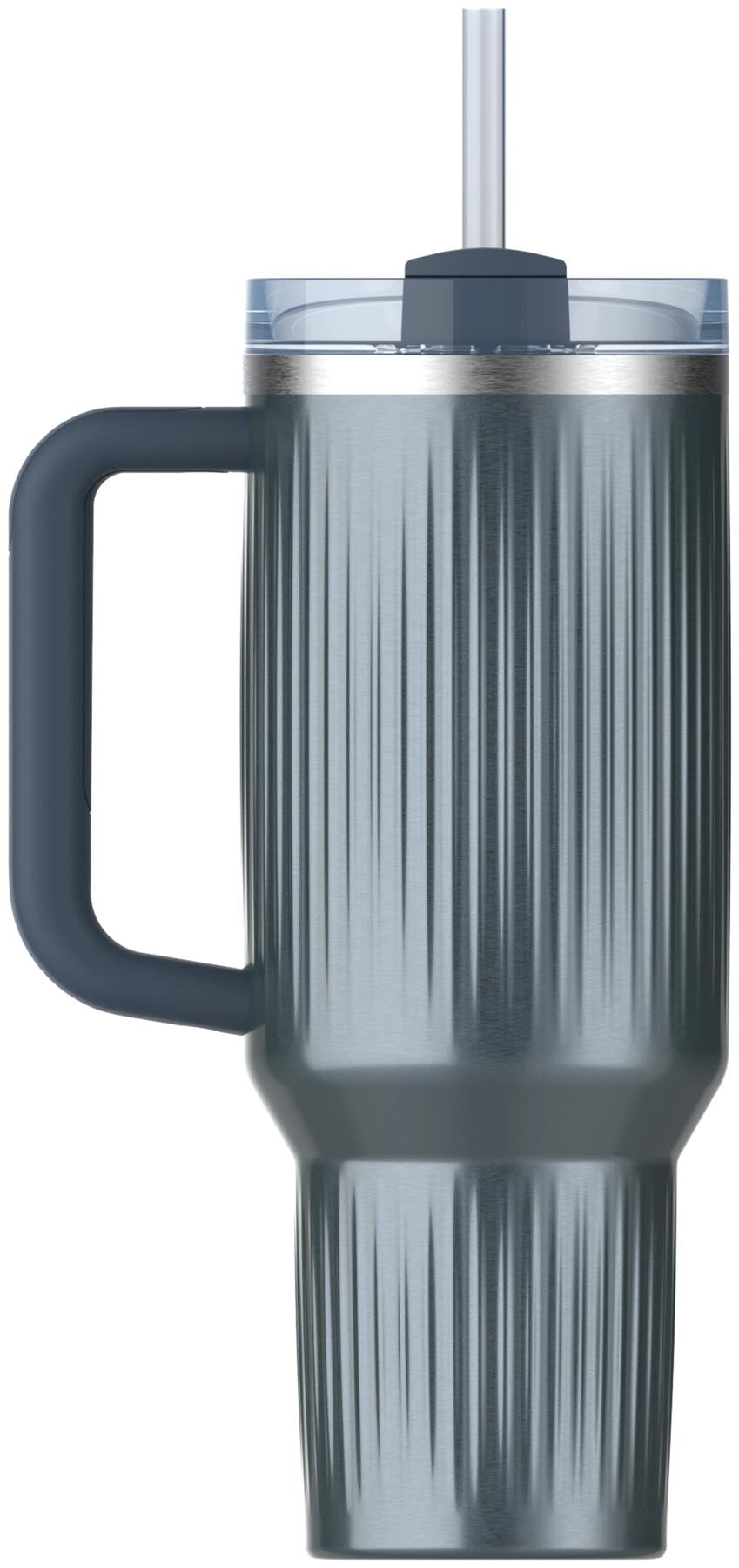 Elegante Thermosflasche Quencher Fluted in glacial blue shine von Stanley, ideal für kalte Getränke und stylisches Trinken unterwegs.