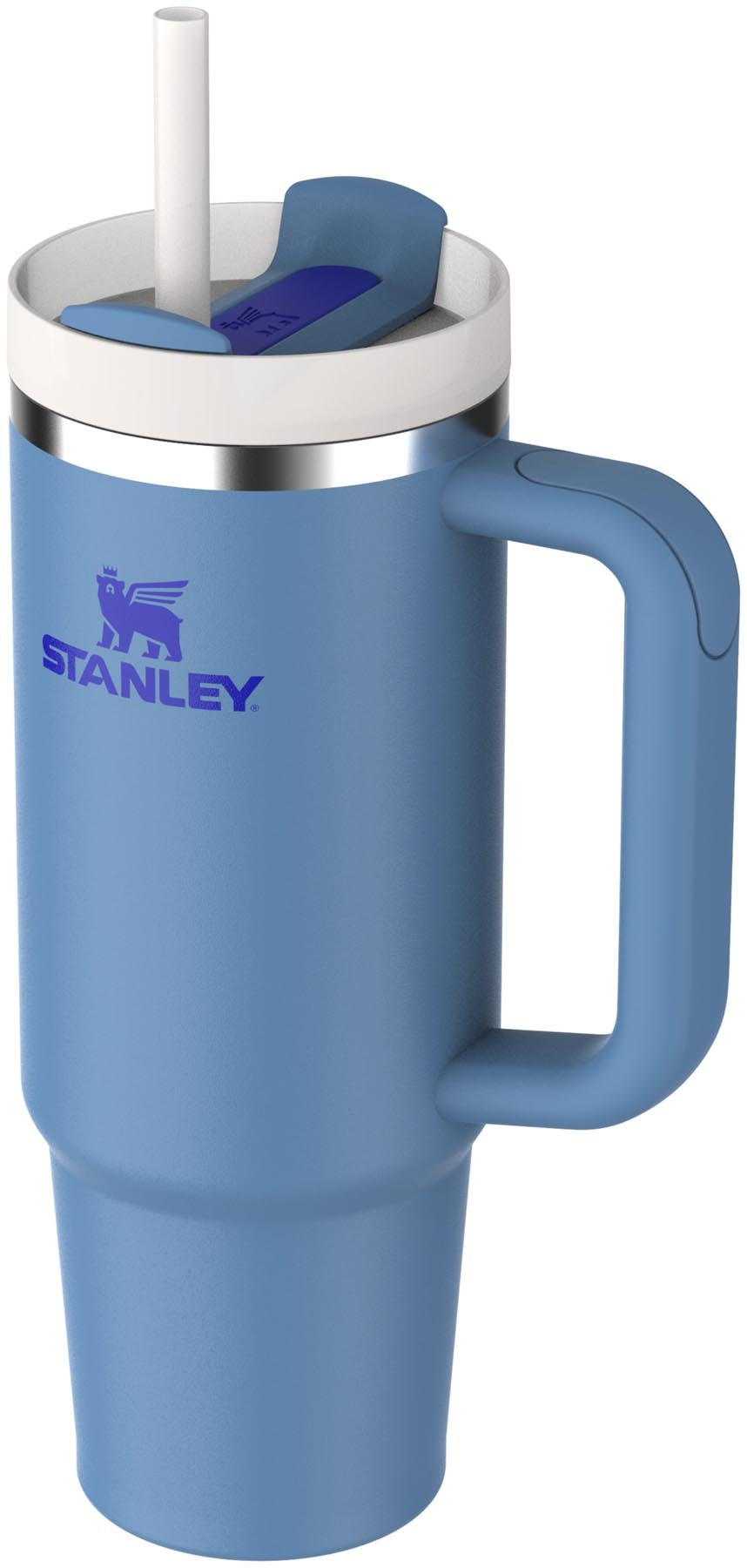 Moderne Stanley Quencher FlowState 0.89l in strahlendem Himmelblau, ideal für Erfrischungen unterwegs und sportliche Aktivitäten.