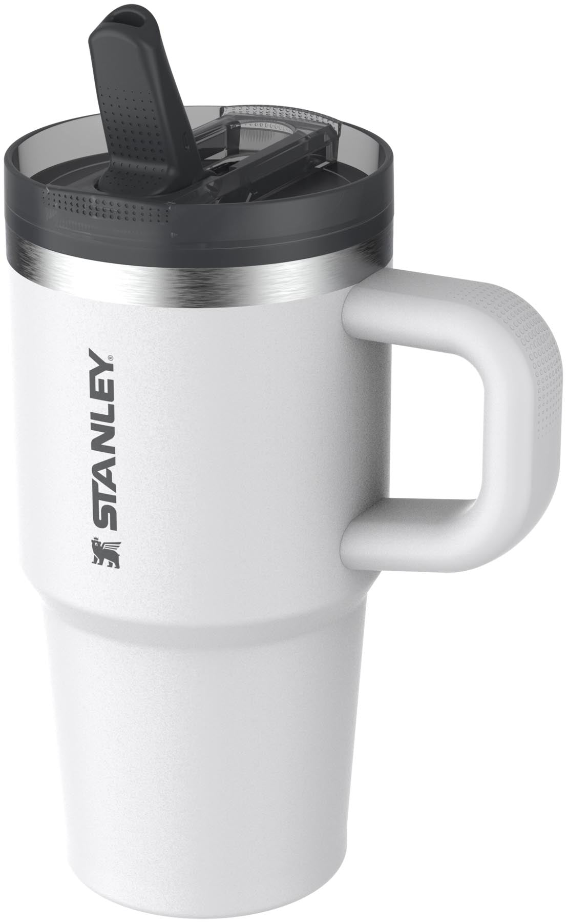 Stylische Stanley Quencher ProTour Thermosflasche mit Flip Straw in Chalk-Weiß, ideal für erfrischende Getränke bei Outdoor-Abenteuern.