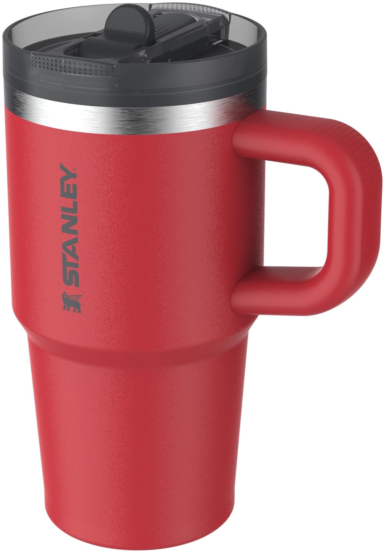 Moderne Stanley Quencher ProTour Thermosflasche in Chili Black mit praktischem Flip Straw, ideal für kalte Erfrischungen unterwegs.