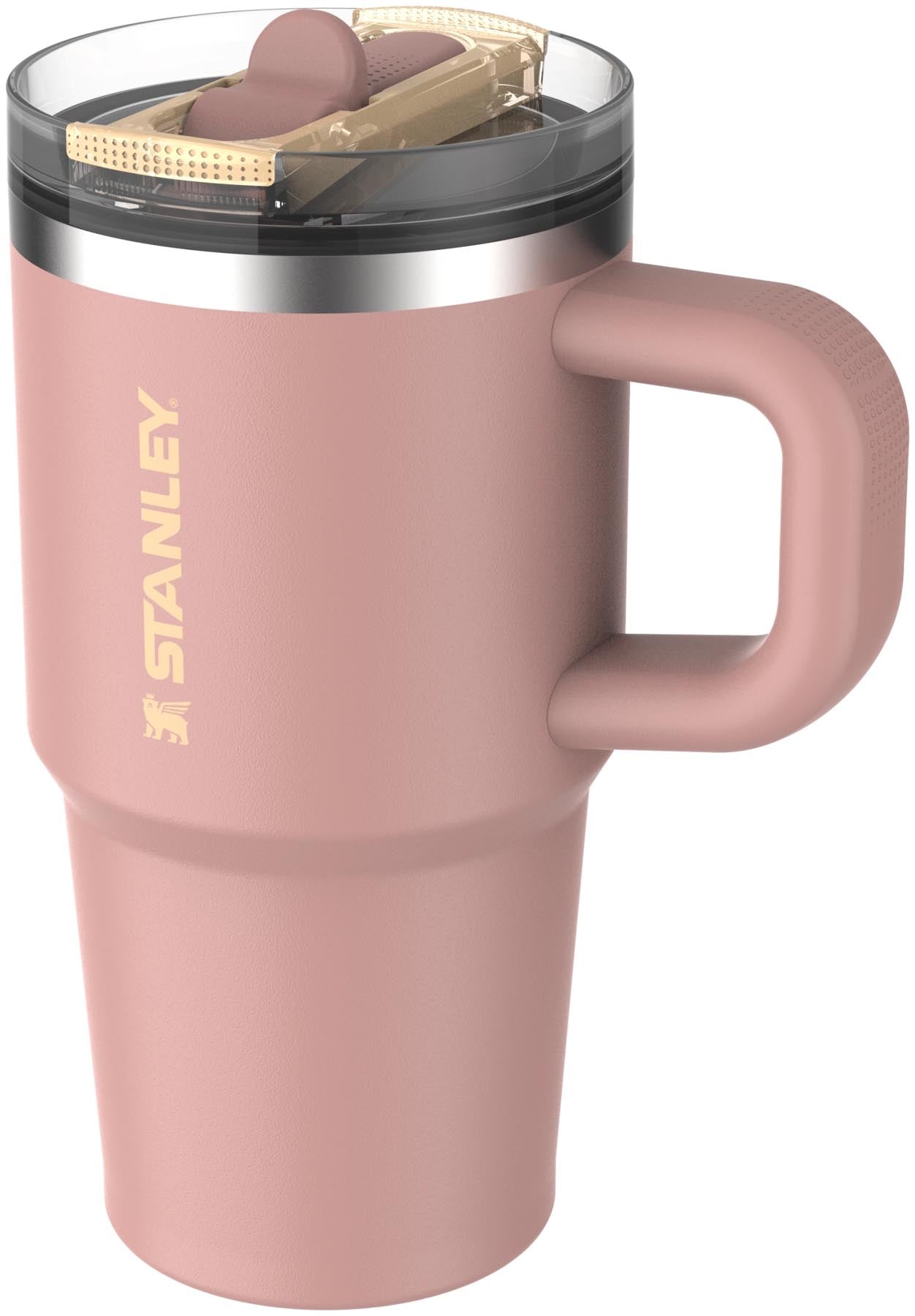 Moderne Stanley Thermosflasche Quencher ProTour mit Flip Straw in Peach Rose, 0.59l, ideal für erfrischende Getränke unterwegs.