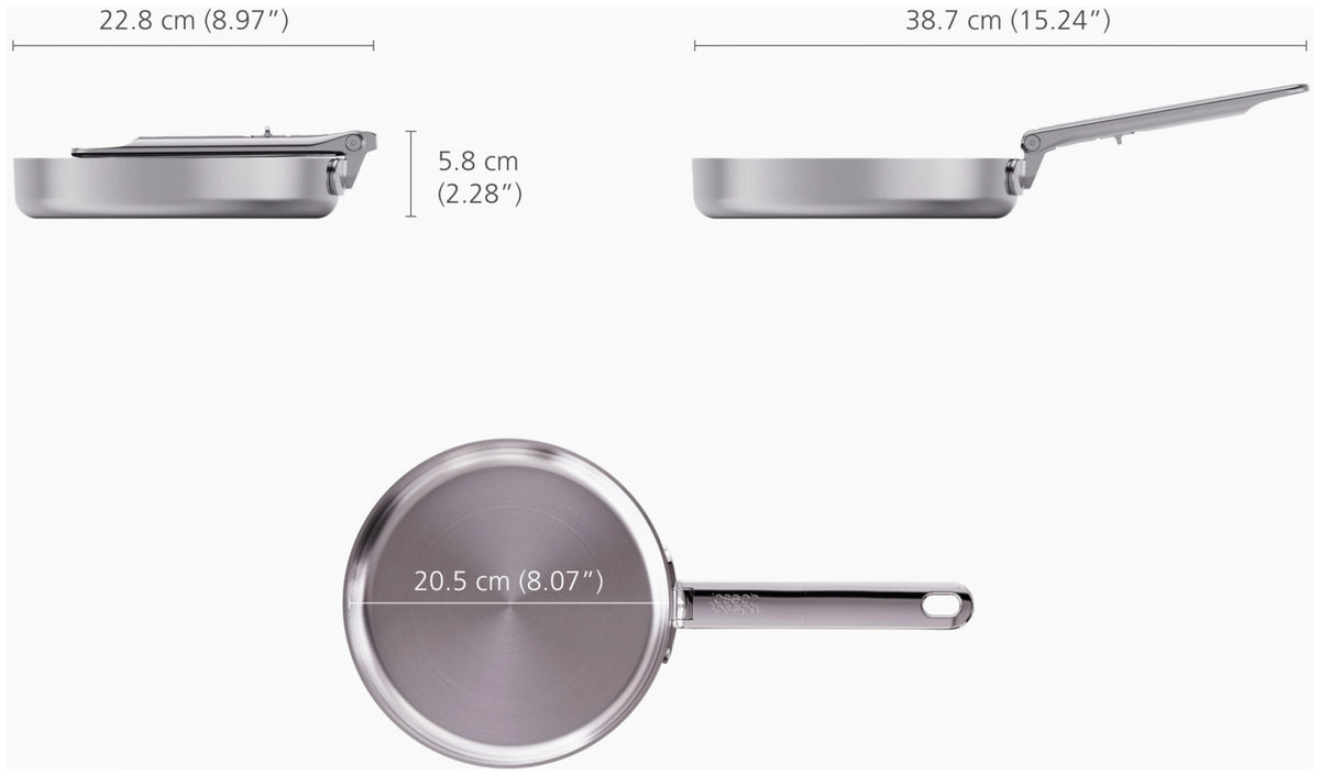 Space Steel Bratpfanne D20cm Edelstahl mit Klappgriff in Silber präsentiert im Onlineshop von KAQTU Design AG. Bratpfanne ist von Joseph Joseph