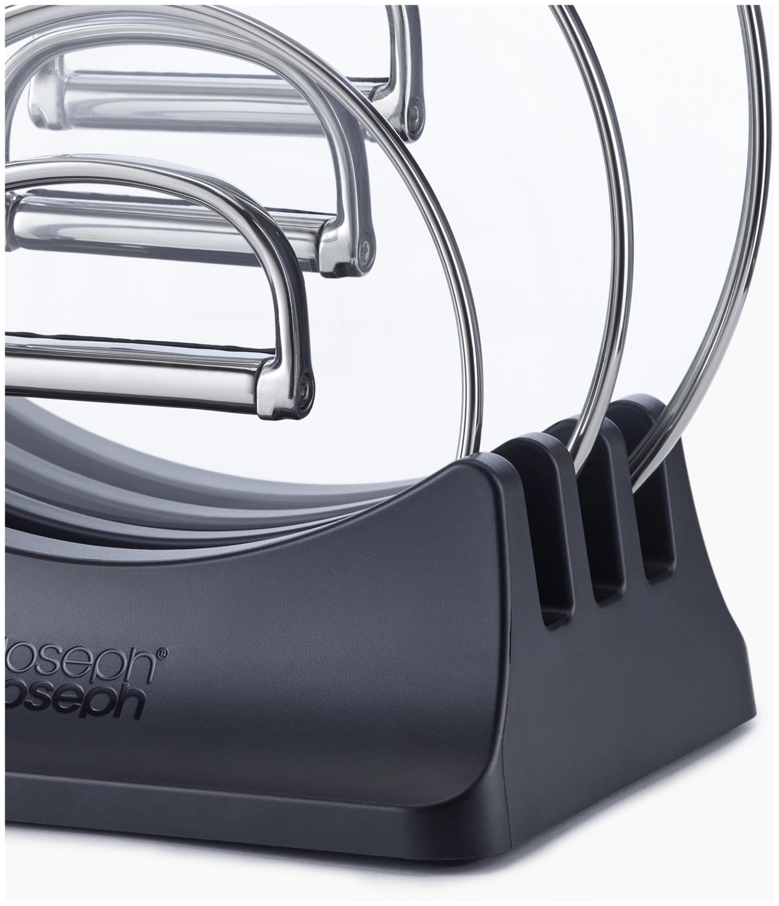Elegantes 3er Set Stielkasserollen von Joseph Joseph mit klappbarem Griff in 15, 19 und 23 cm – ideal für effizientes Kochen und einfache Aufbewahrung.
