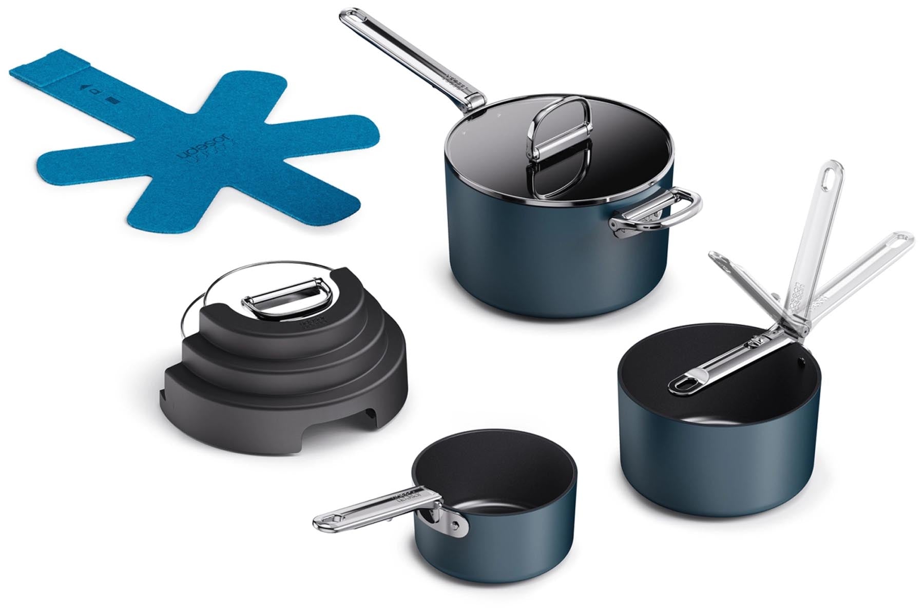 3er Set Space Stack Kochset antihaft 15+19+23cm in Blau präsentiert im Onlineshop von KAQTU Design AG. Topf ist von Joseph Joseph