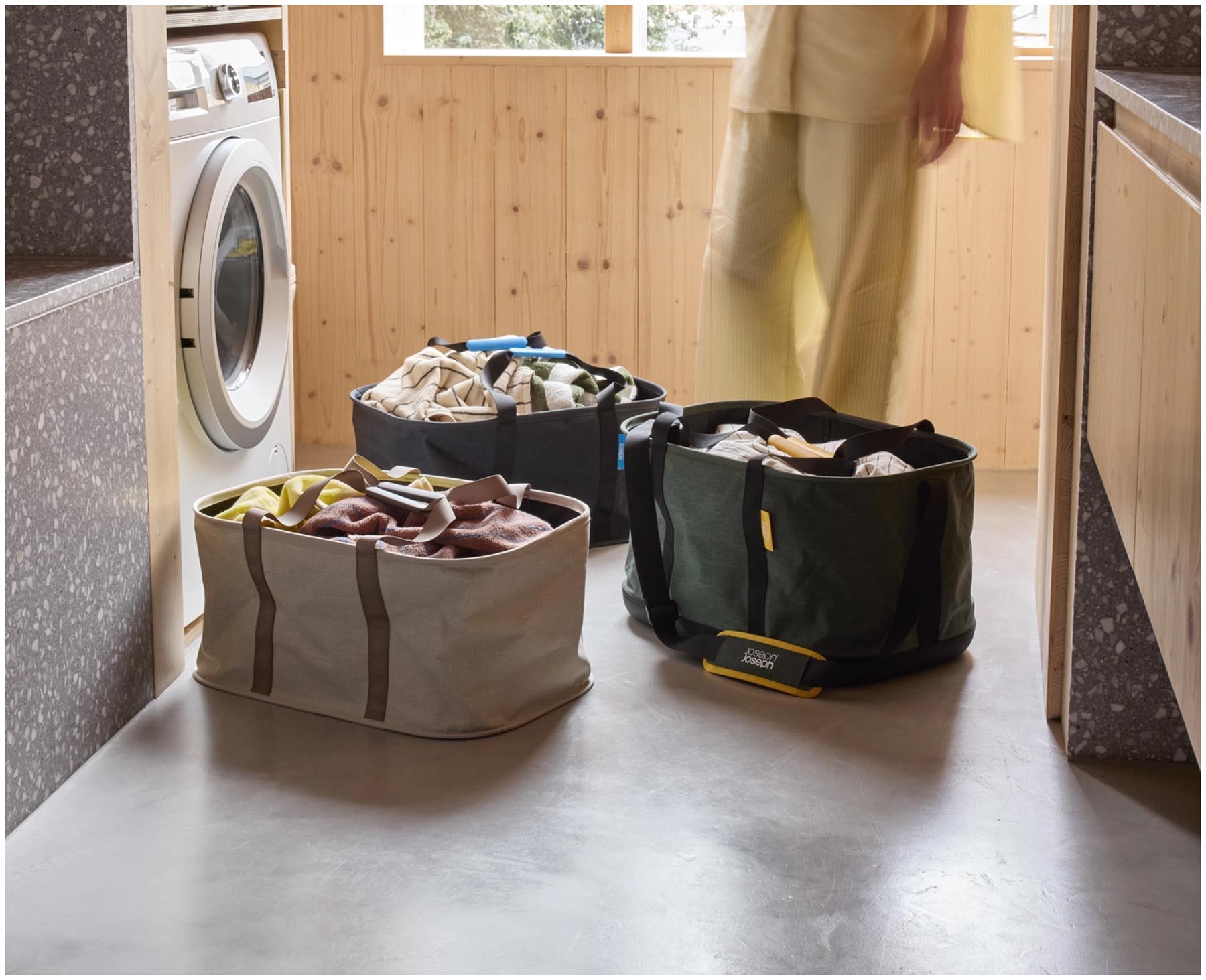 Faltbarer Wäschekorb in sanftem Ecru, 35l, ideal für eine moderne und platzsparende Lösung zur Wäscheaufbewahrung.