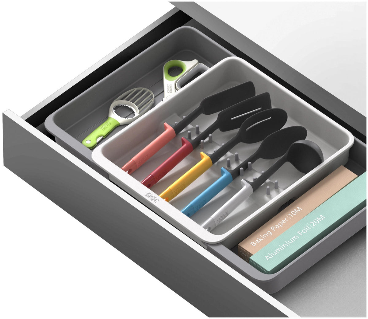 DrawerStore Besteckkasten für Utensilien recycl. Kunststoff in Grau präsentiert im Onlineshop von KAQTU Design AG. Besteckboxen ist von Joseph Joseph