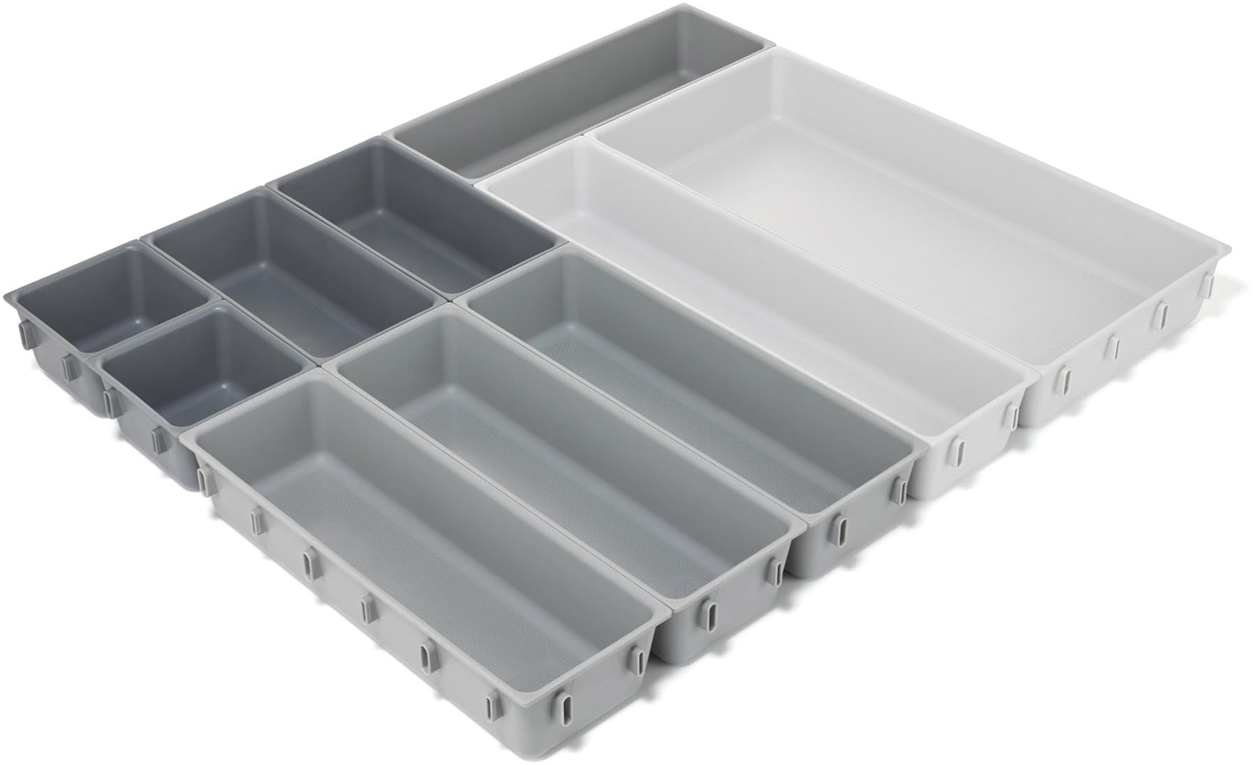 Blox Schubladenorganizer 10tlg aus recycl. Kunststoff in Grau präsentiert im Onlineshop von KAQTU Design AG. Teller ist von Joseph Joseph