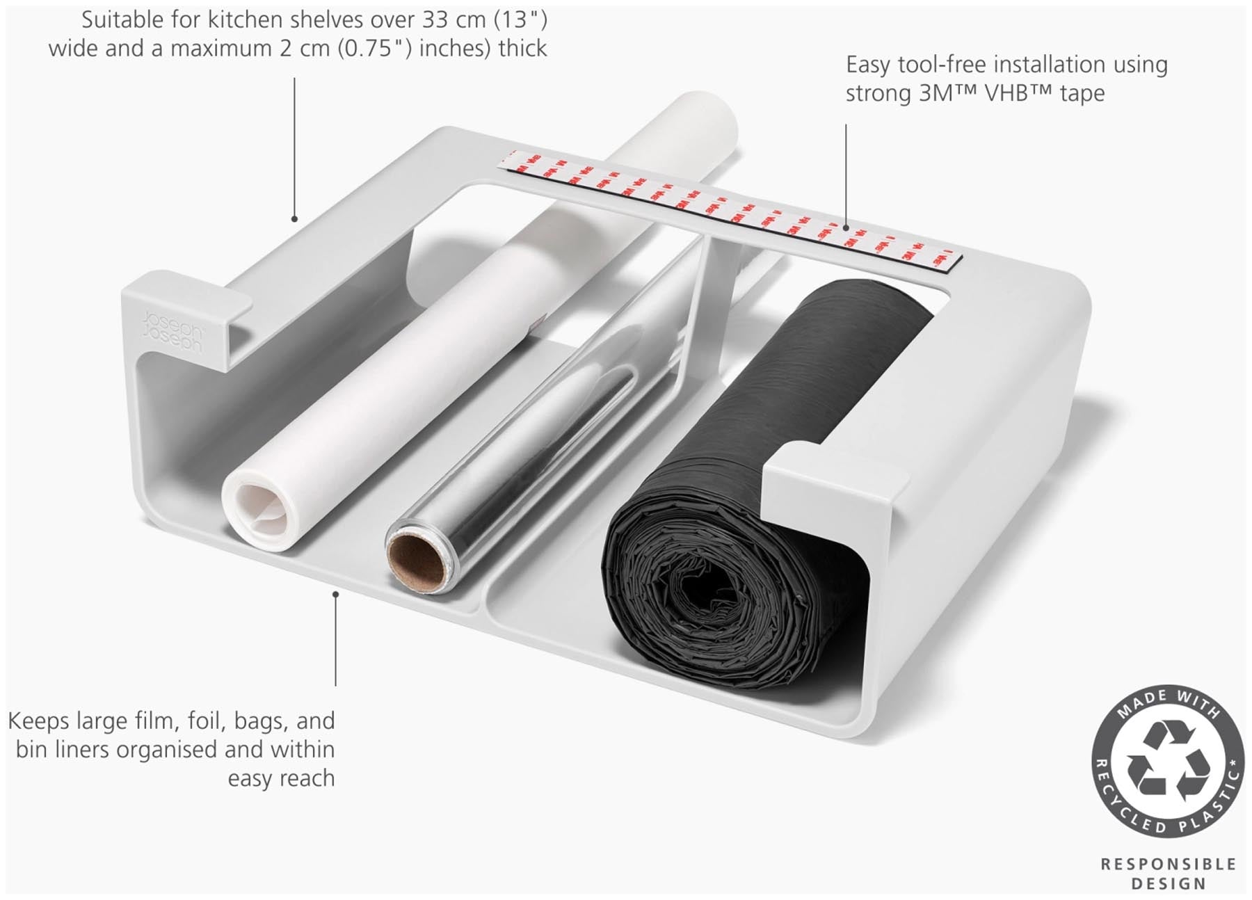Stylischer Küchenhelfer von Joseph Joseph in modernem Grau, ideal zur übersichtlichen Lagerung von Recyclingbeuteln in der Küche.