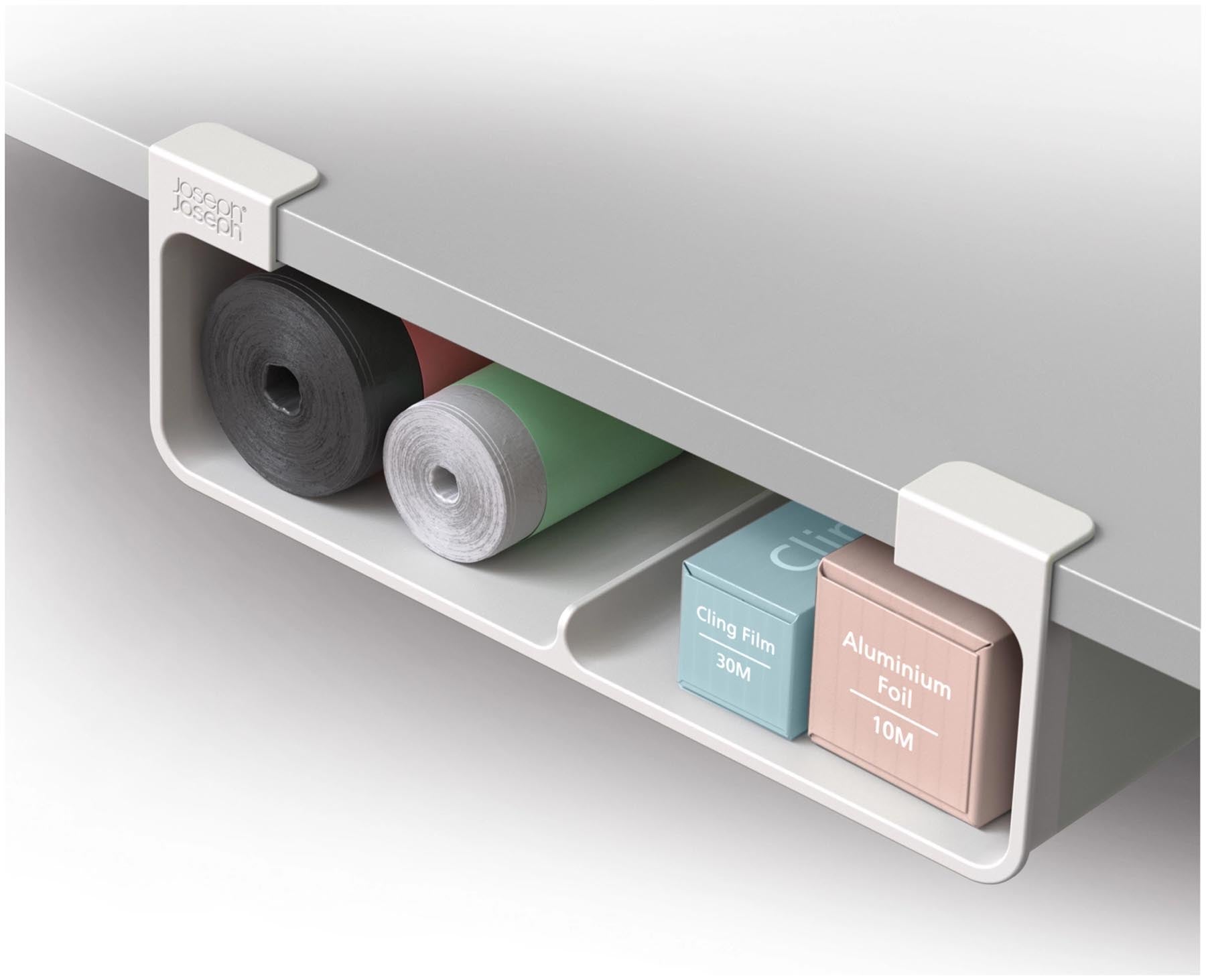 Praktischer Küchenorganizer von Joseph Joseph in elegantem Grau, perfekt für die ordentliche Aufbewahrung von Recyclingbeuteln.