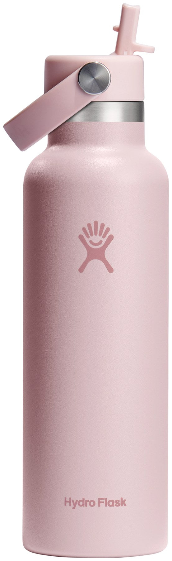 Rote Hydro Flask Trinkflasche aus isoliertem Material, 620 ml Fassungsvermögen, mit Flex Deckel und Strohhalm, zylindrische Form.