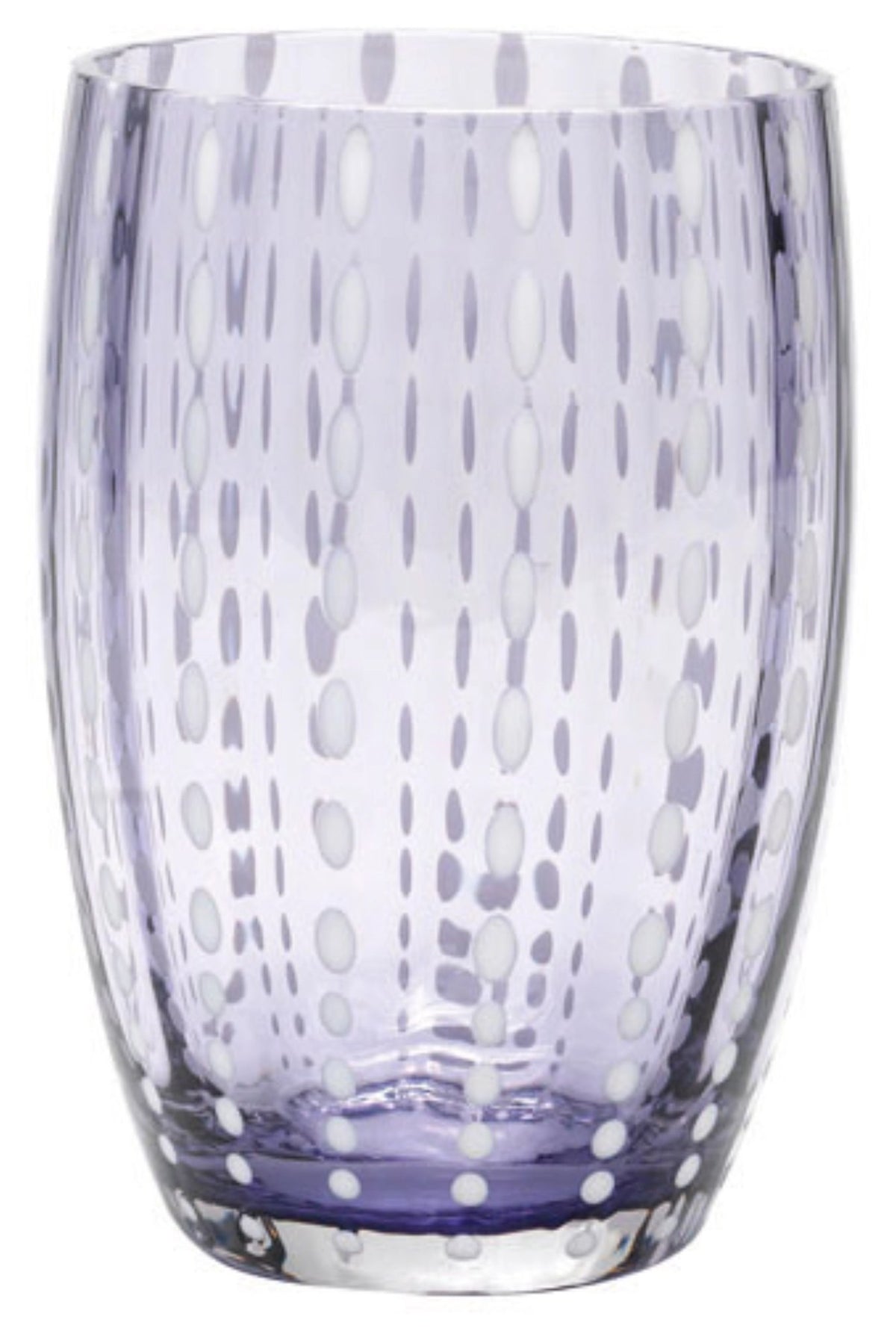 Violetter Glasbecher 'Perle' von Zafferano mit Spiralmuster, mundgeblasen und handgefertigt, Grösse 7.1x7.1x10.9cm, Fassungsvermögen 32cl.