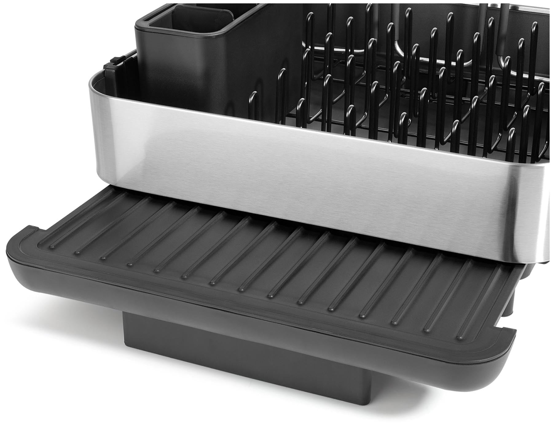 Stylischer Geschirrabtropfständer Extend Steel Plus in Schwarz von Joseph Joseph, perfekt für platzsparendes Abtropfen und zeitgemäße Kücheneinrichtung.