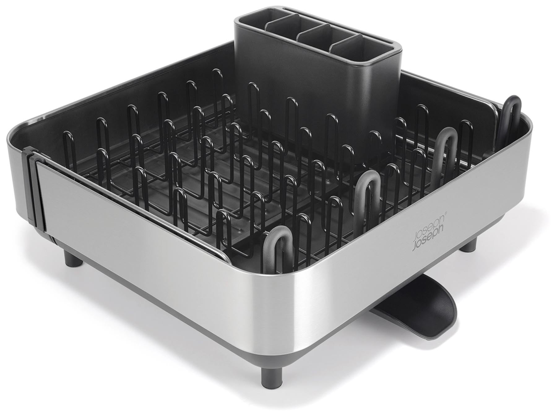 Stylischer Geschirrabtropfständer Extend Steel Plus in Schwarz von Joseph Joseph, perfekt für platzsparendes Abtropfen und zeitgemäße Kücheneinrichtung.