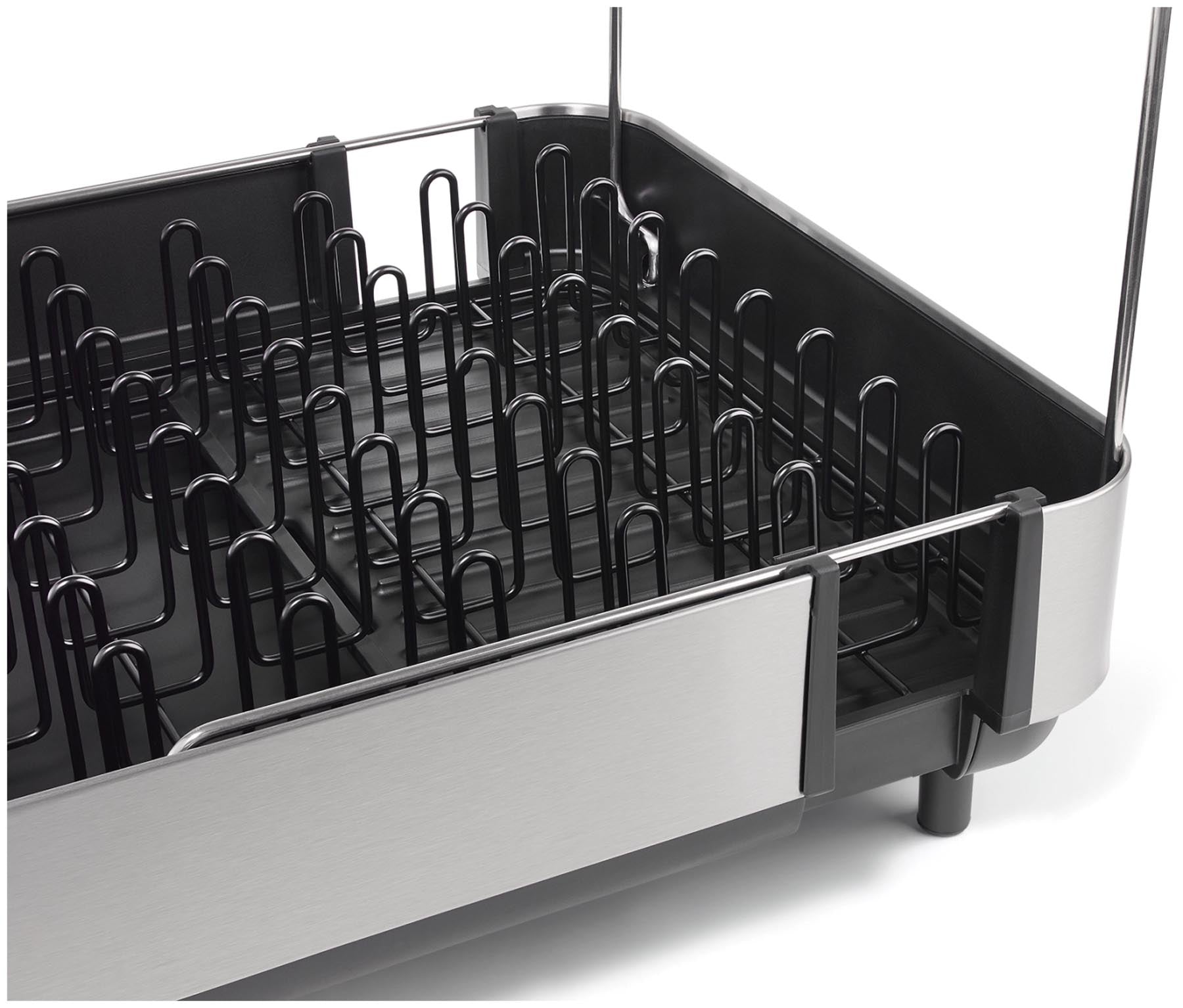 Stylischer, flexibler Geschirrabtropfständer in Schwarz von Joseph Joseph, perfekt für platzsparendes Abtropfen und zeitgemäße Kücheneinrichtungen.
