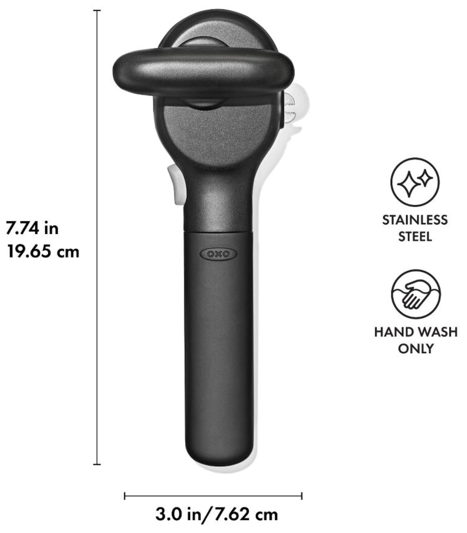 Eleganter Dosenöffner Soft Edge von OXO in Schwarz, designed für komfortables und sicheres Öffnen von Dosen mit einem rutschfesten Griff.
