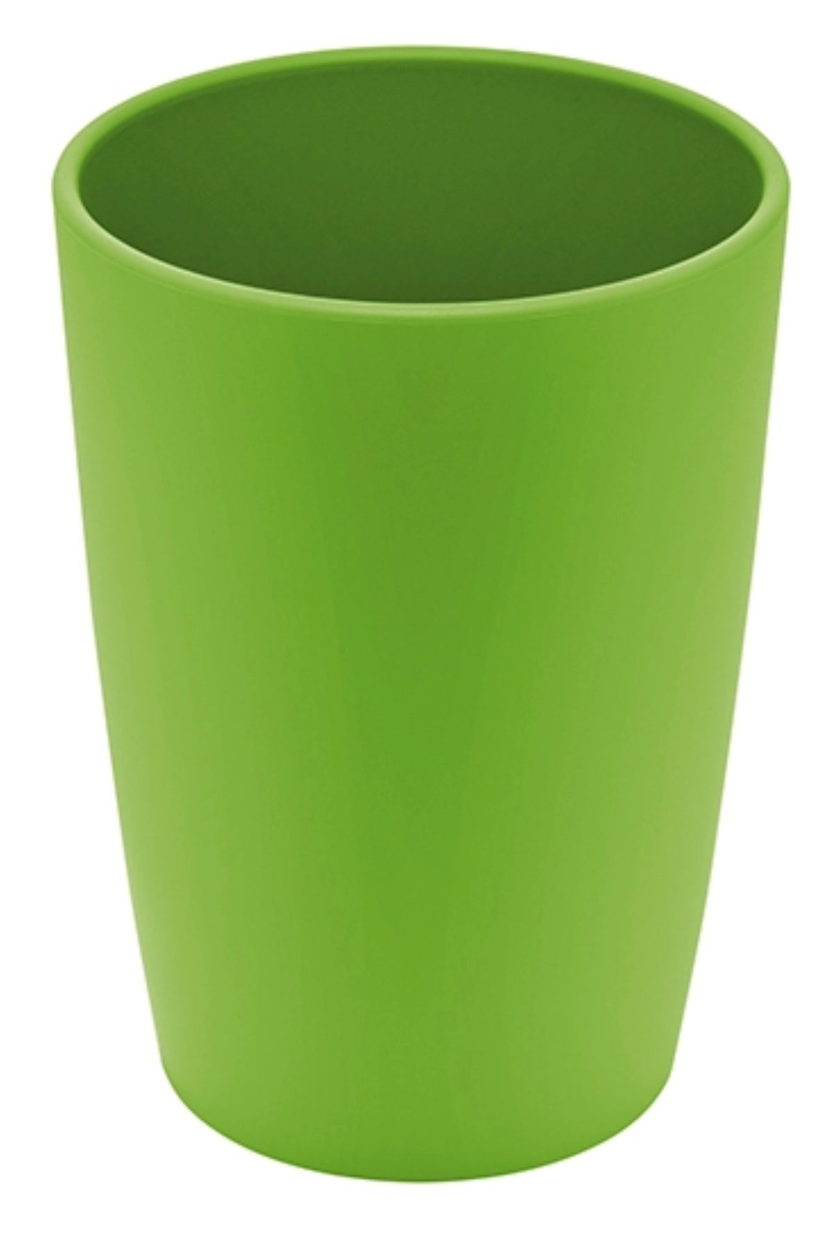 Grüner Trinkbecher aus Biopolymer von MAGU mit 340 ml Fassungsvermögen, schlichte runde Form, glatte Oberfläche, auf hellem Hintergrund fotografiert.