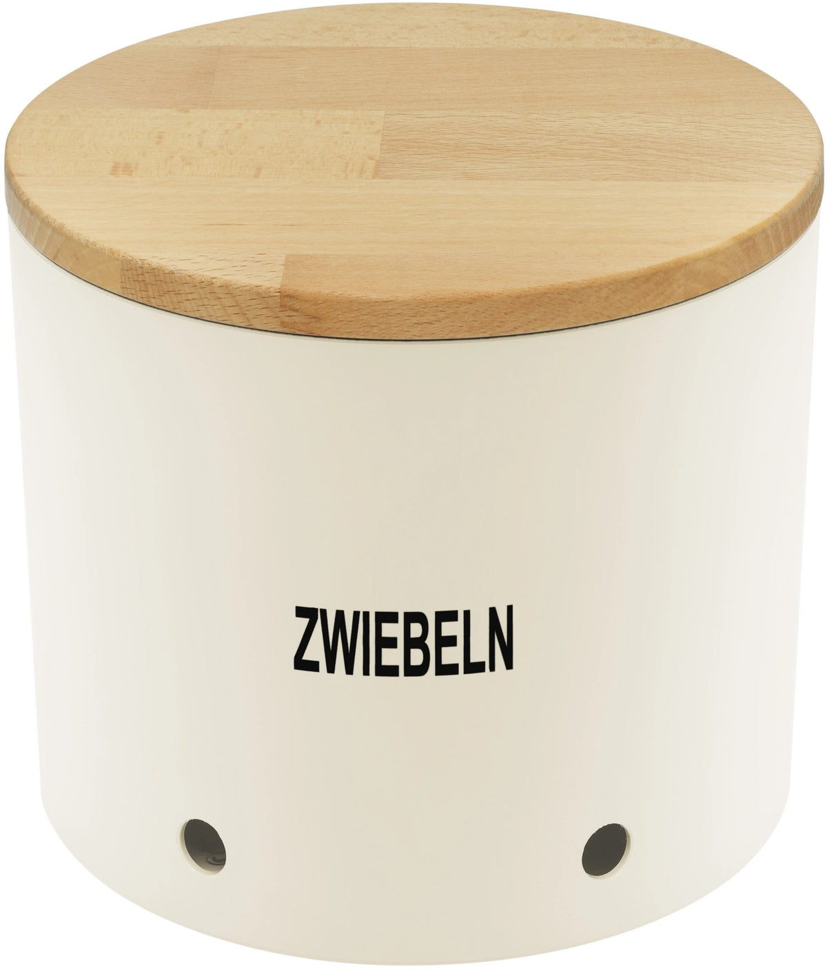 Weisser Zwiebeltopf aus Biopolymer mit Holzdeckel, zylindrische Form, Masse 20.2x15.2cm, Modell urban-grey von MAGU.