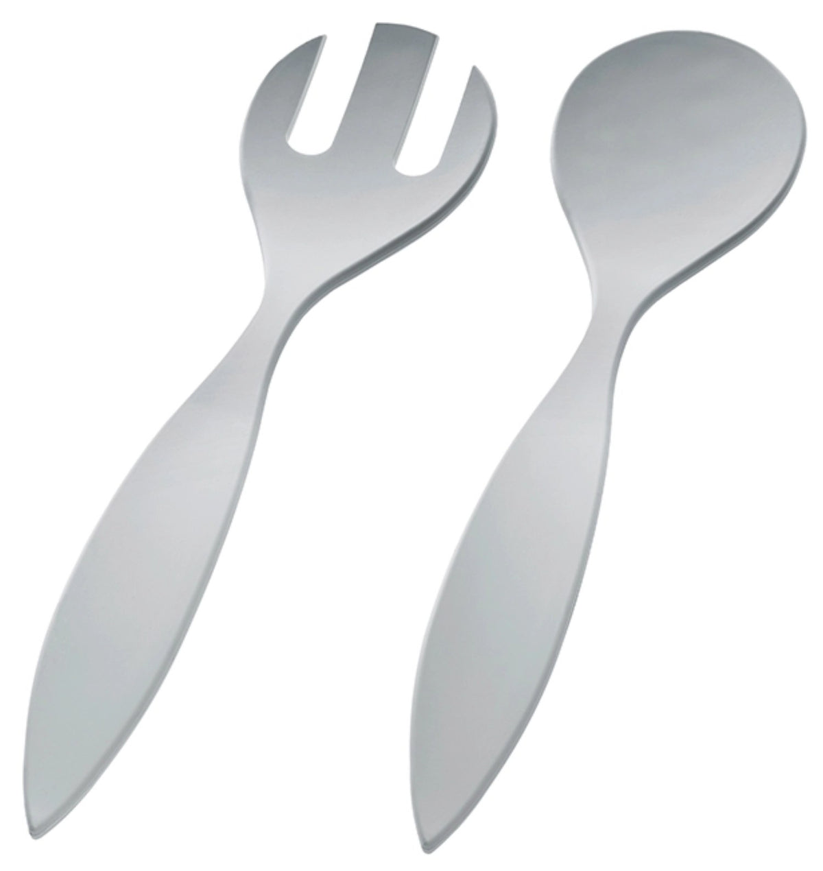 Salatbesteck aus Biopolymer in Silber, bestehend aus Löffel und Gabel mit organischer Form, Grösse 30.3 x 7 x 4.4 cm, von MAGU.