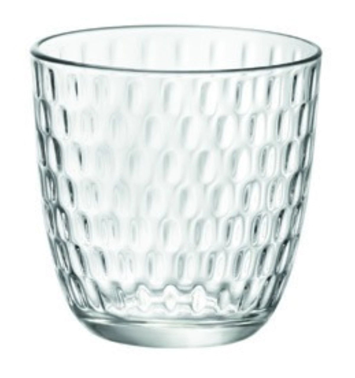 Transparentes Wasserglas mit strukturierter Relief-Oberfläche, Serie Slot von Bormioli Rocco, stapelbar, Fassungsvermögen 29 cl.