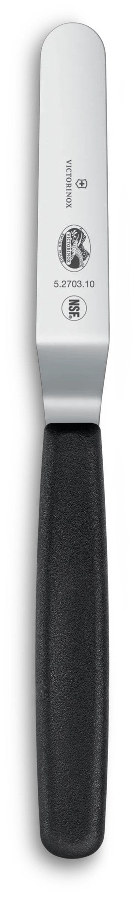 Schwarzer Victorinox Spachtel mit gekröpfter Edelstahlklinge und ergonomischem Griff, Länge 10.3 cm, für die Küche.