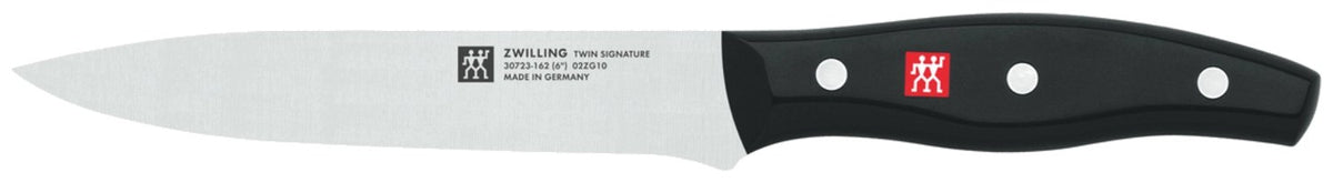 Zwilling Signature Tranchiermesser 16cm aus Edelstahl mit FRIODUR Klinge und Griff im Drei-Nieten-Design, mehrfarbig dargestellt.