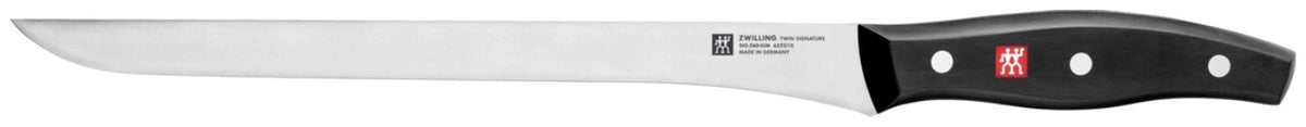 Schinkenmesser Signature Jamonero 26cm von Zwilling mit langer schlanker Edelstahlklinge und Griff im Drei-Nieten-Design.
