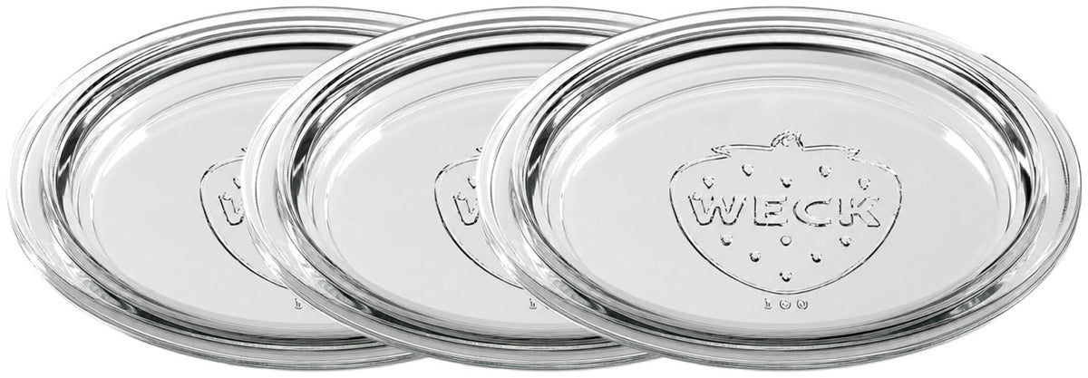 Drei transparente Glasdeckel RR100 von Weck, Set für Einmachgläser