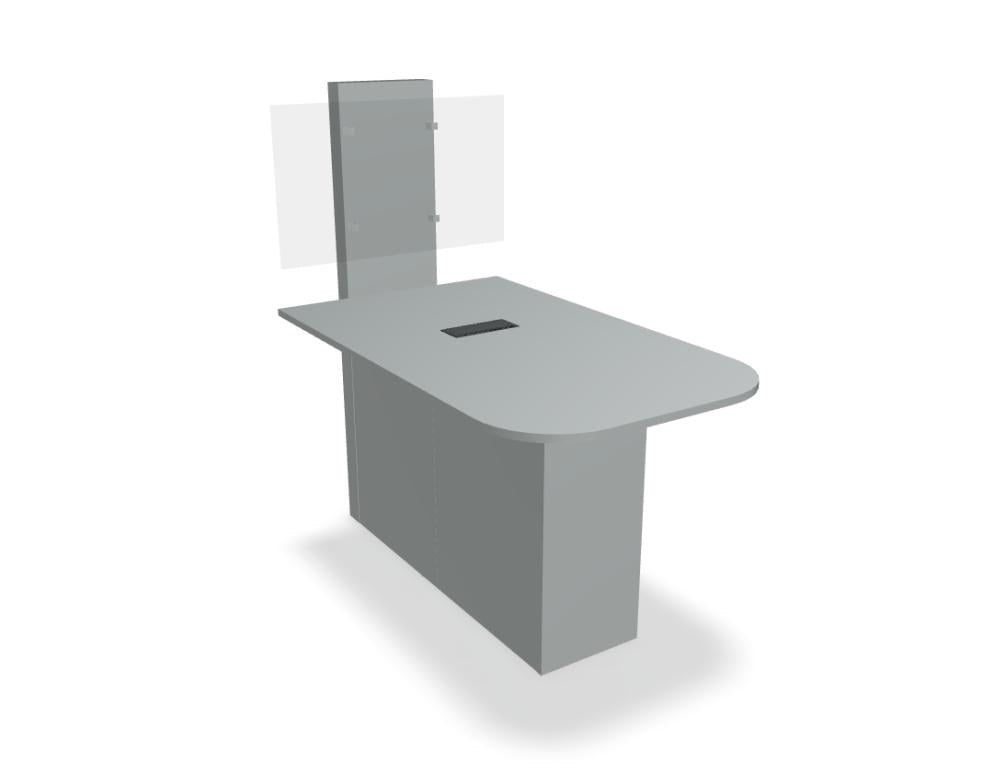 Konferenztisch Ogi V in Aluminium Satinato mit Monitorhalterung, Mediabox und Kabeldurchlass in Anthrazit, grosse rechteckige Tischplatte.
