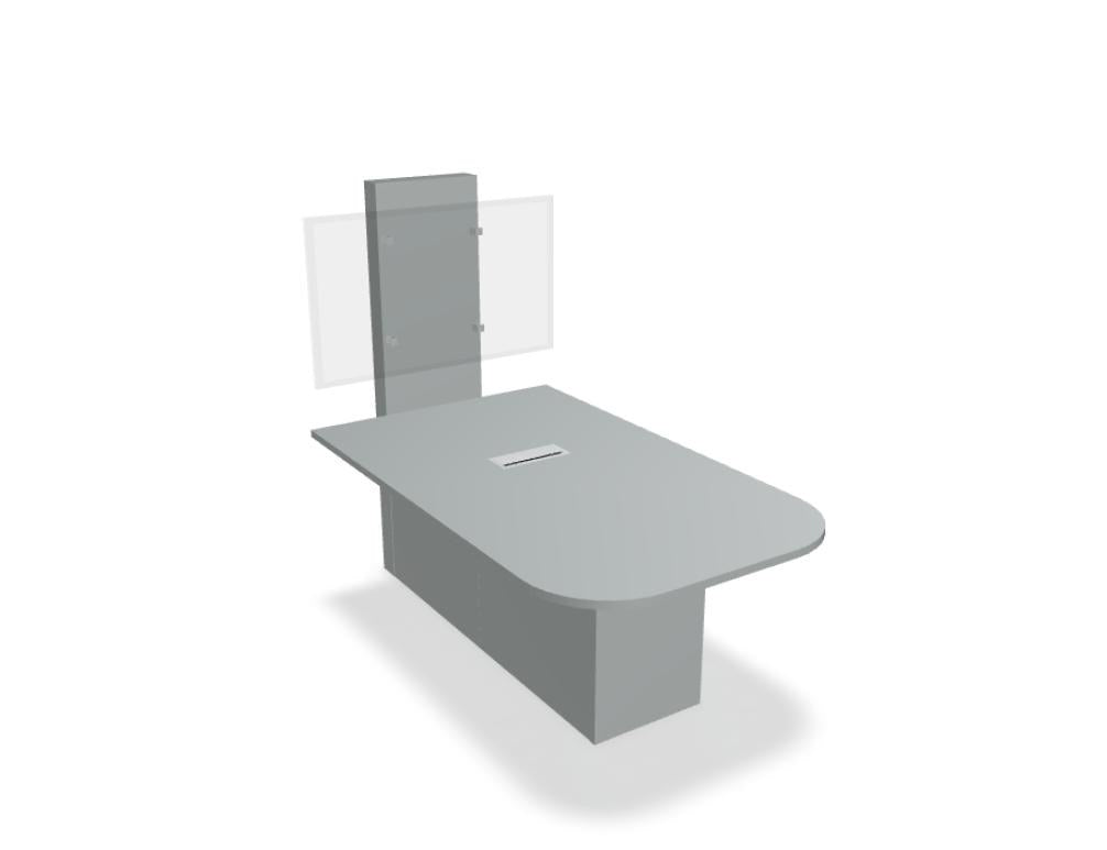 Konferenztisch Ogi V in Aluminium Satinato mit Monitorhalterung, Mediabox und Kabeldurchlass in Anthrazit, grosse rechteckige Tischplatte.