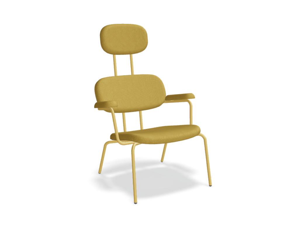 Dunkelblauer gepolsterter Sessel mit Kopfstütze und pulverbeschichtetem Metallgestell auf vier Beinen, Modell New School Lounge von Mdd.