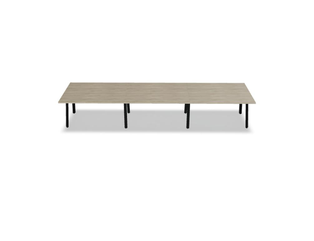 Holz-Esstisch Ogi A PLF14E3 von MDD im modernen Dining-Stuhl-Setup, pulverbeschichtete Beine, heller Holztisch, stilvolles Möbelstück für Speisebereich