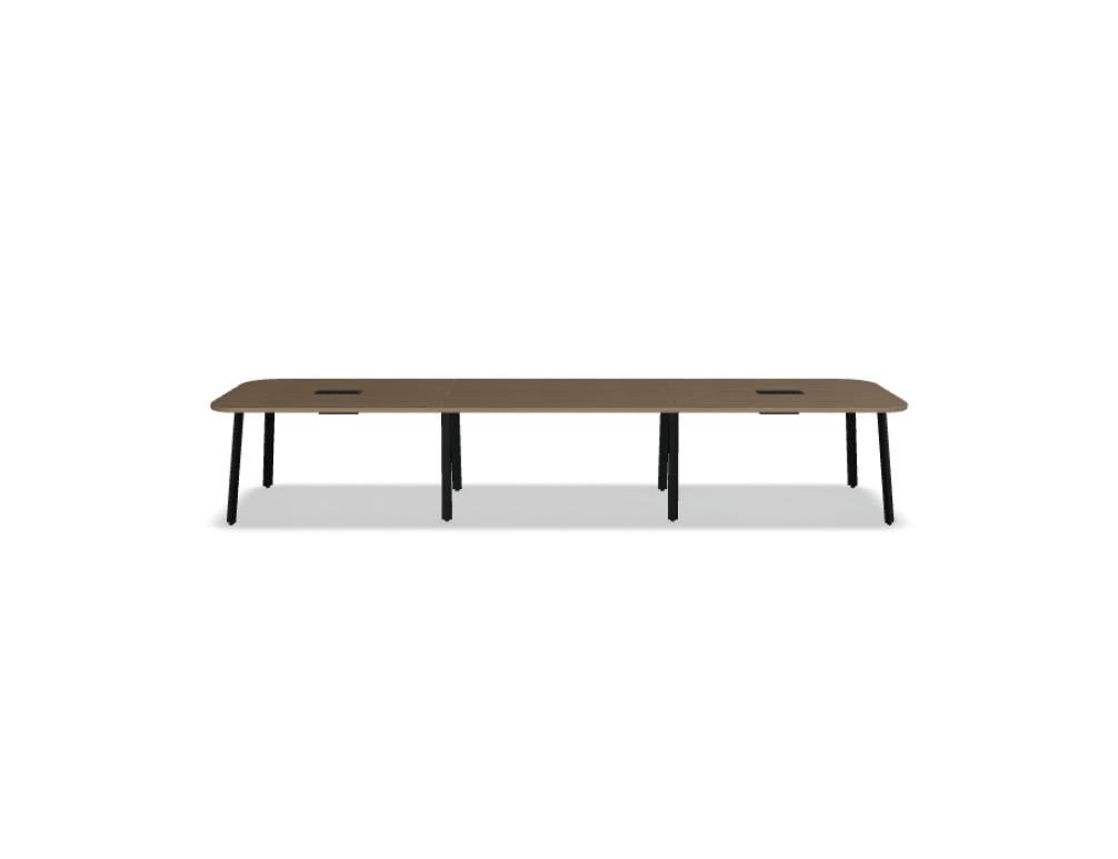 Holztisch im hellen, modernen Esstisch-Design mit geraden Linien, leichter Maserung und Metallfüßen in warmem Braunton; perfekt für zeitlose Esszimmer-Einrichtung.
