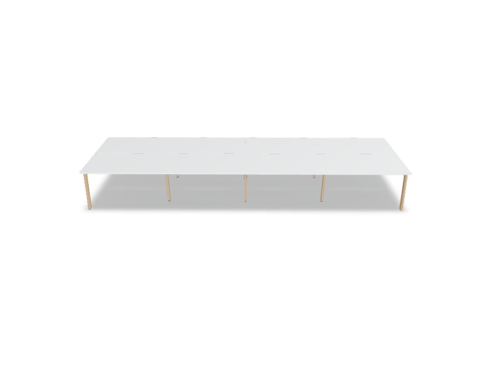 Ogi B Bench BOB330E4 Doppelschreibtisch von Mdd mit Holzplatten, weißem Gestell und Sichtschutz für moderne Büros