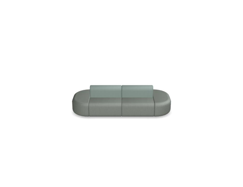 Doppelseitiges Sofa Artiko in Hellgrau mit gepolsterter Sitzfläche und Rückenlehne, Gestell aus Metall und MDF-Platte.