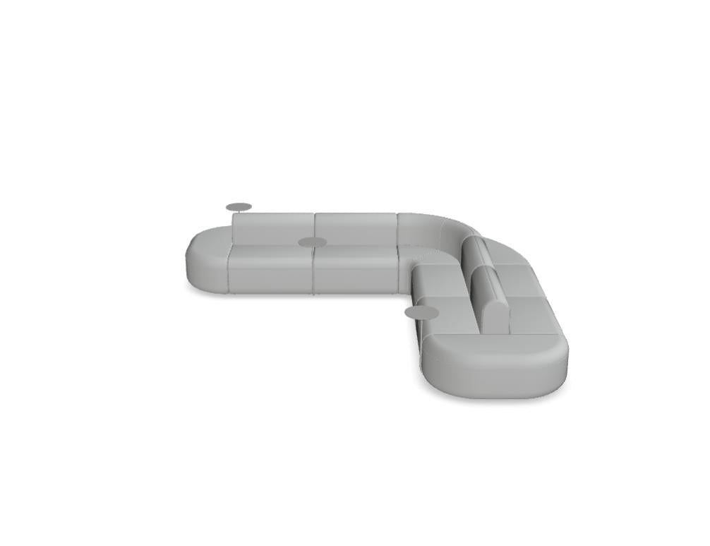 Doppelseitiges Sofa Artiko in Hellgrau mit gepolsterter Sitzfläche und Rückenlehne, Gestell aus Metall und MDF-Platte.