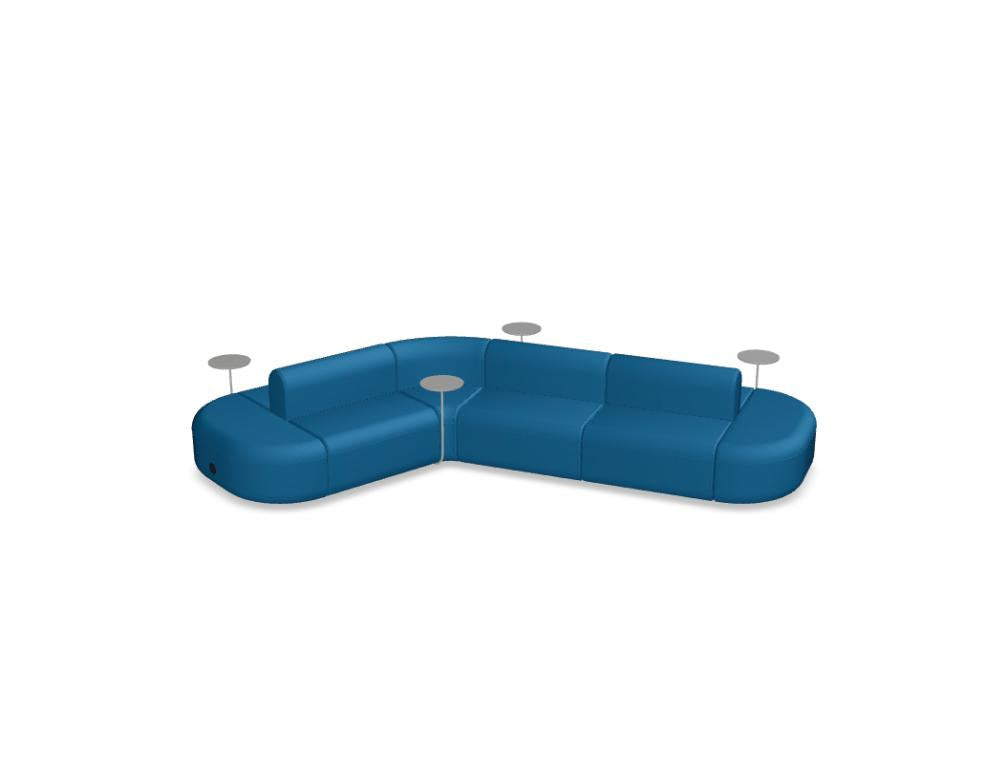Doppelseitiges Sofa Artiko in Hellgrau mit gepolsterter Sitzfläche und Rückenlehne, Gestell aus Metall und MDF-Platte.
