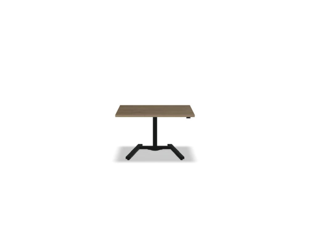 Schreibtisch Ogi One von Mdd mit Tischplatte in Honigeiche und schwarzem, pulverbeschichtetem Metallgestell, elektrisch höhenverstellbar, kompaktes Design.