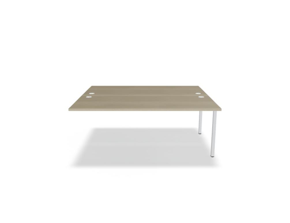 Doppelschreibtisch Ogi M Bench von Mdd mit Melamin-Tischplatte in Honigeiche und schwarzem Metallgestell, für zwei Arbeitsplätze.