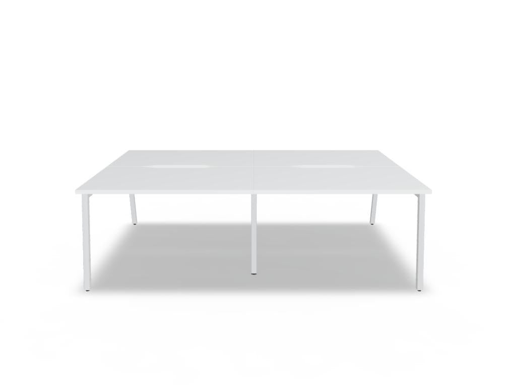 Doppelschreibtisch Ogi M Bench von Mdd mit Melamin-Tischplatte in Honigeiche und schwarzem Metallgestell, für zwei Arbeitsplätze.