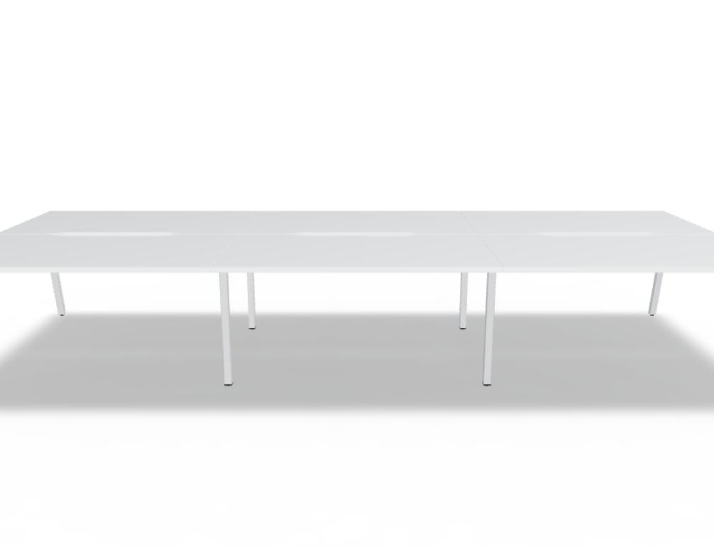Ogi M Bench BOM33E3 Doppelschreibtisch von Mdd mit Holzplatte, weißem Gestell und Sichtschutz für moderne Büros