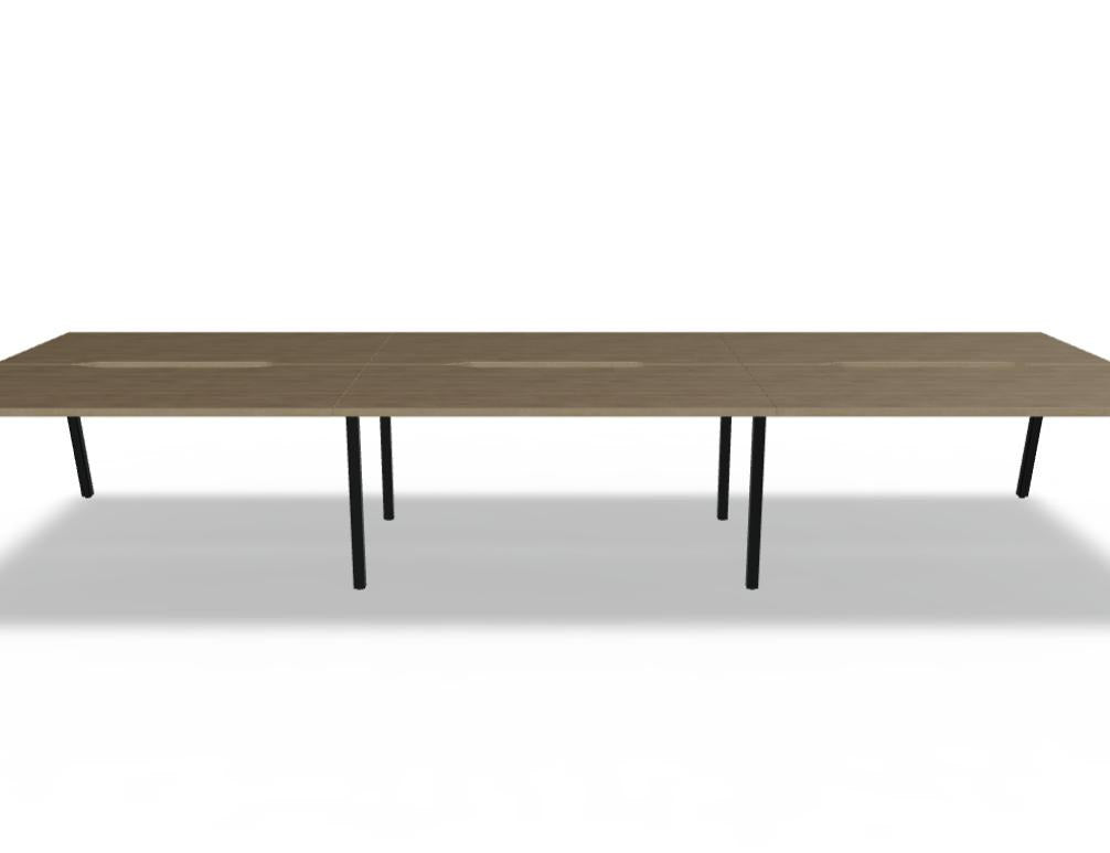 Doppelschreibtisch Ogi M Bench von Mdd mit Melamin-Tischplatte in Honigeiche und schwarzem Metallgestell, für zwei Arbeitsplätze.