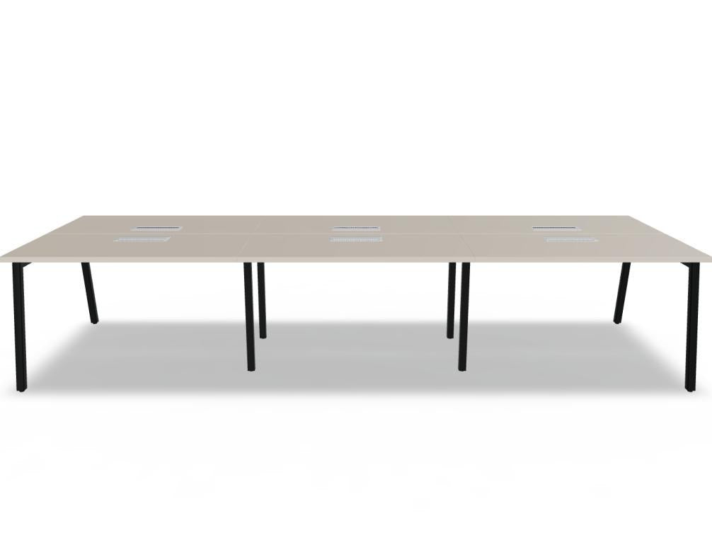 Doppelschreibtisch Ogi M Bench von Mdd mit Melamin-Tischplatte in Honigeiche und schwarzem Metallgestell, für zwei Arbeitsplätze.